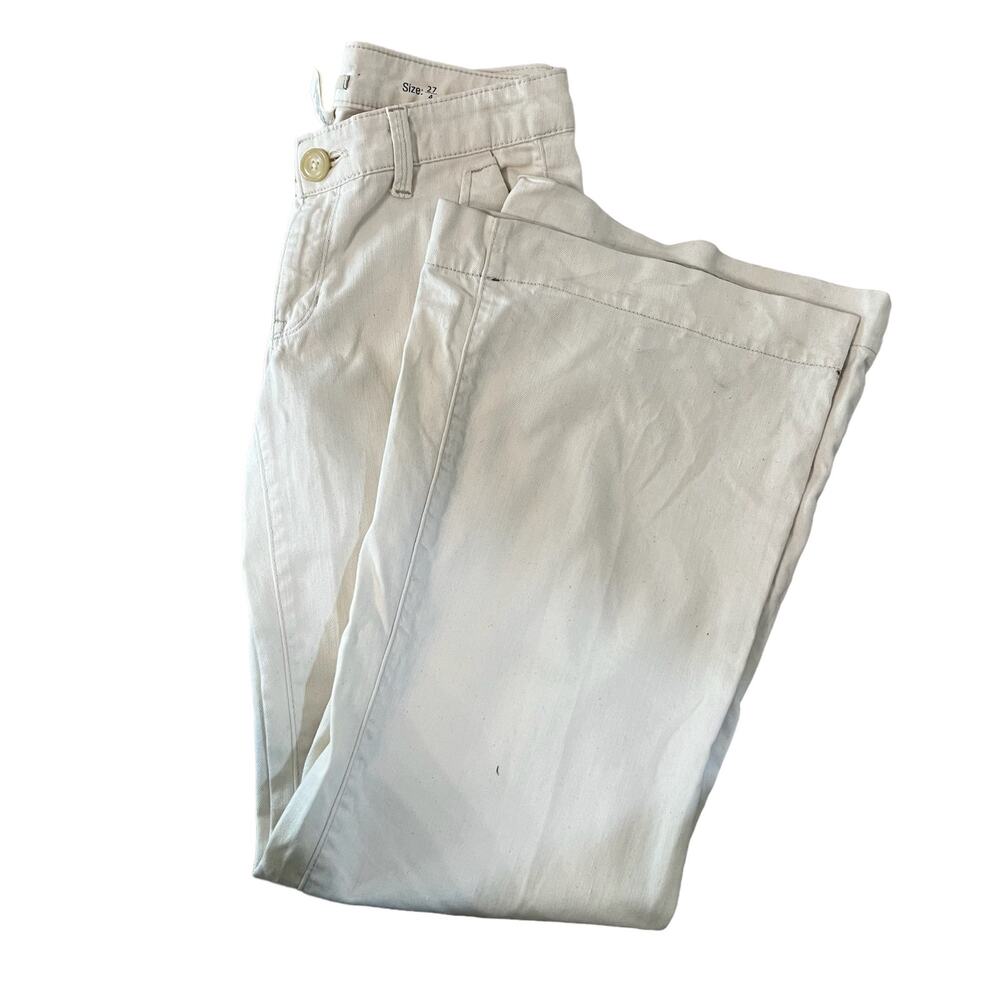 Gap 1969 Cream Beige Organic Cotton Wide Leg Denim Trousers, 27